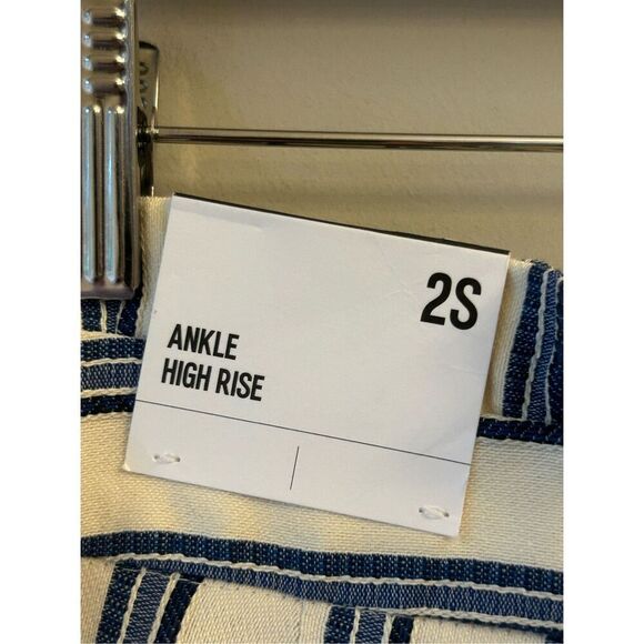 NWT Express Ankle High Rise Striped Pants size 2Short Nautical Paper bag waist P - Picture 3 of 10